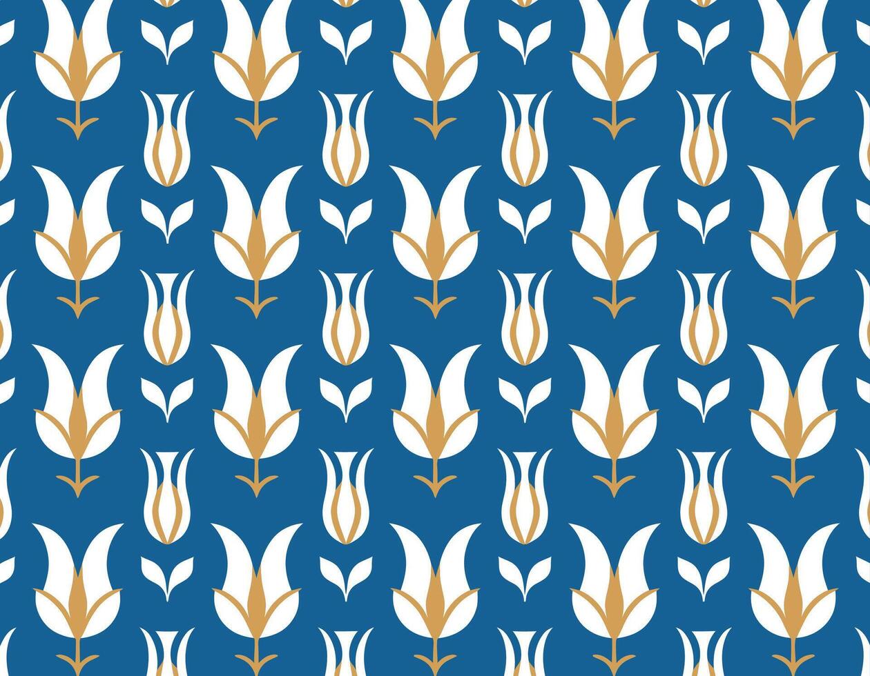 Stylised Tulip Pattern in Blue and Gold vector