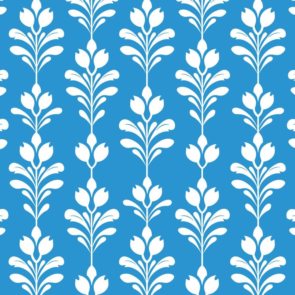 Elegant White Floral Damask Pattern on Blue vector