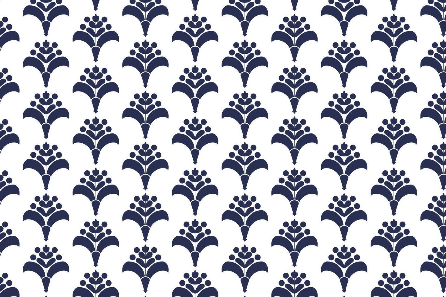 Elegant Floral Damask Pattern in Navy Blue on White Background vector