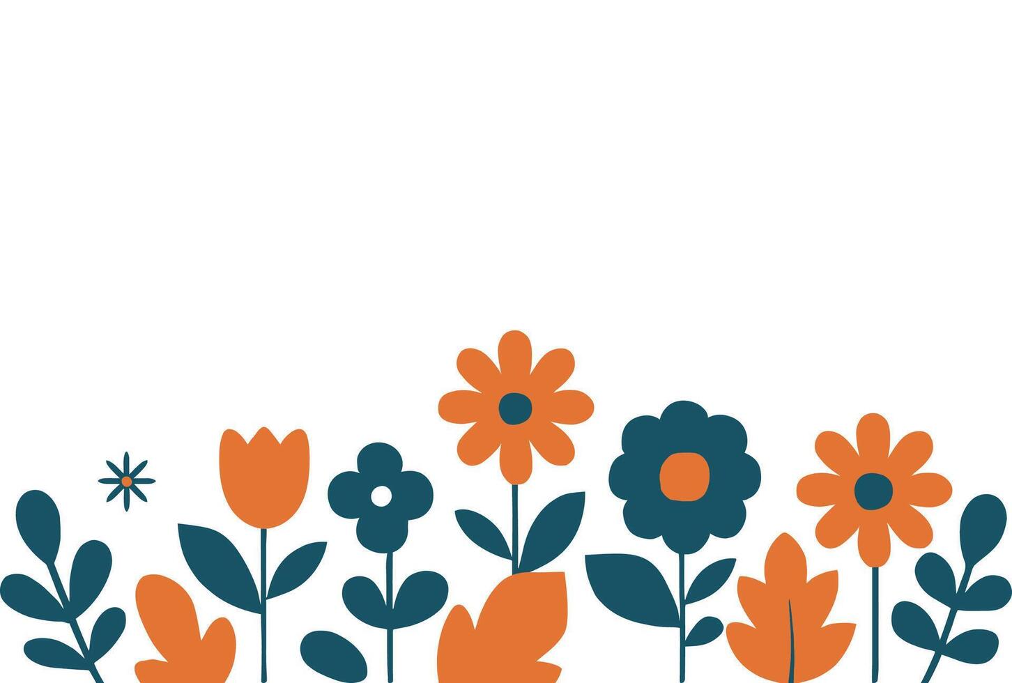 Flat Geometric Floral Background with Orange, Navy Blue, and Teal Flowers on Light Background for Modern Decorative Designs vector