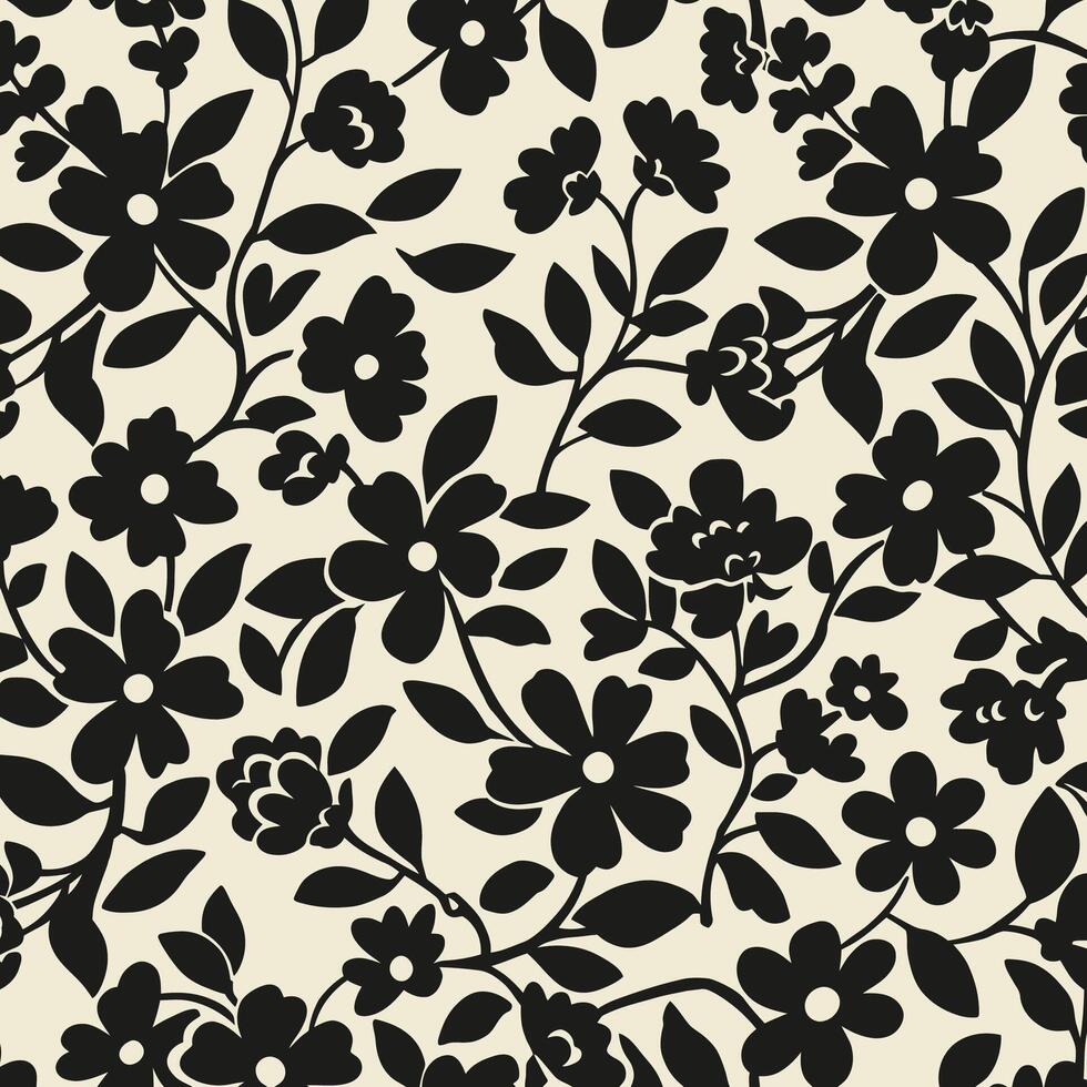 Elegant Black Floral Pattern on Beige Background vector