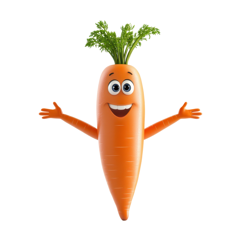 Carrot character displaying joy with arms outstretched in a colorful cartoon style png