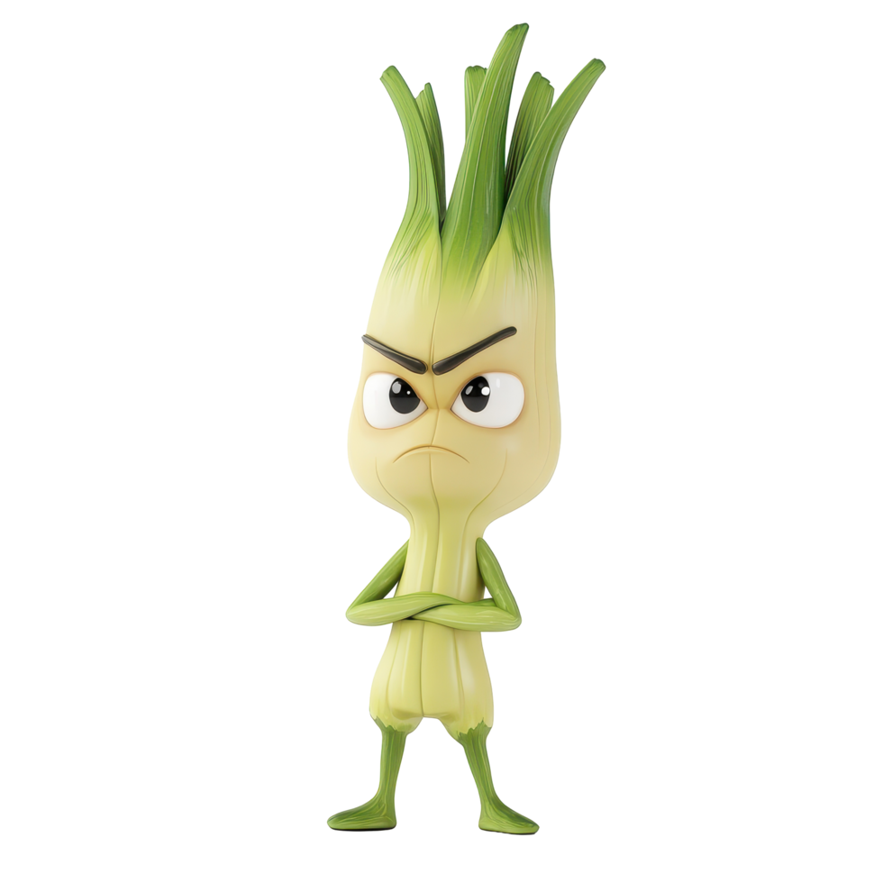 Character with green hair and an angry expression stands confidently with arms crossed in a playful setting png