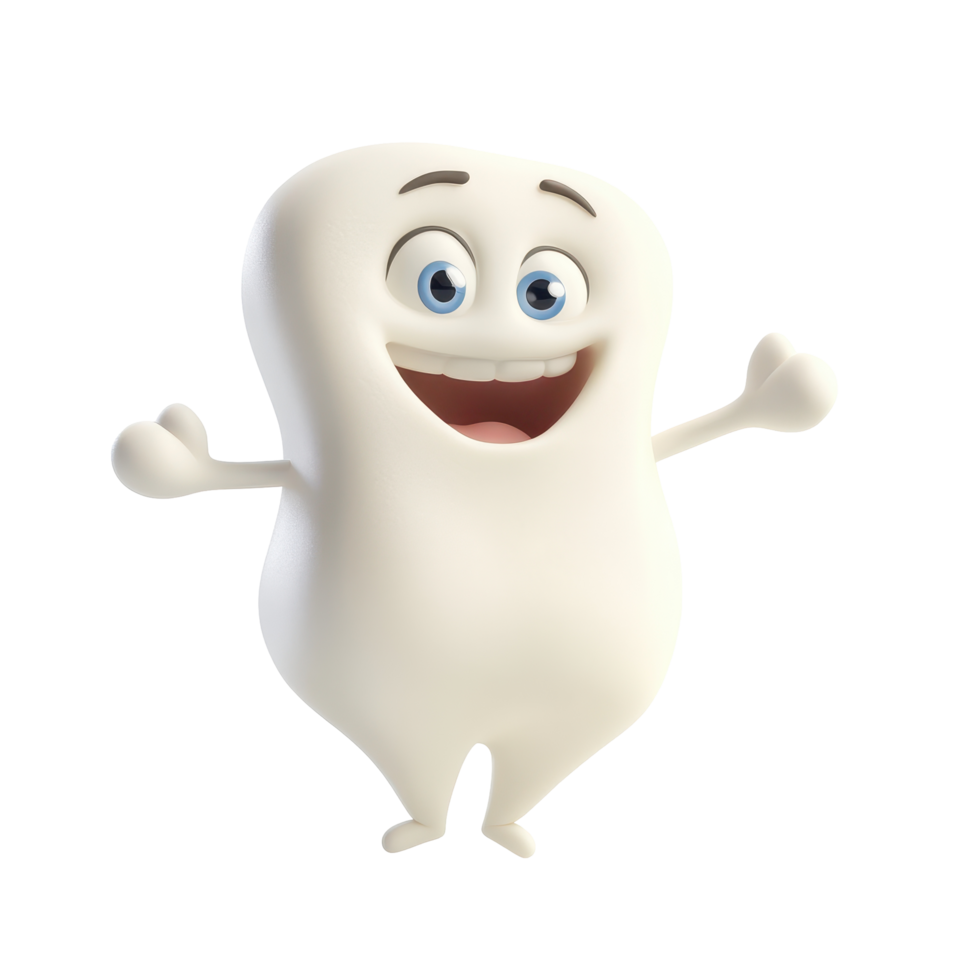 Cute animated character with a big smile celebrating happiness and positivity in a playful design png