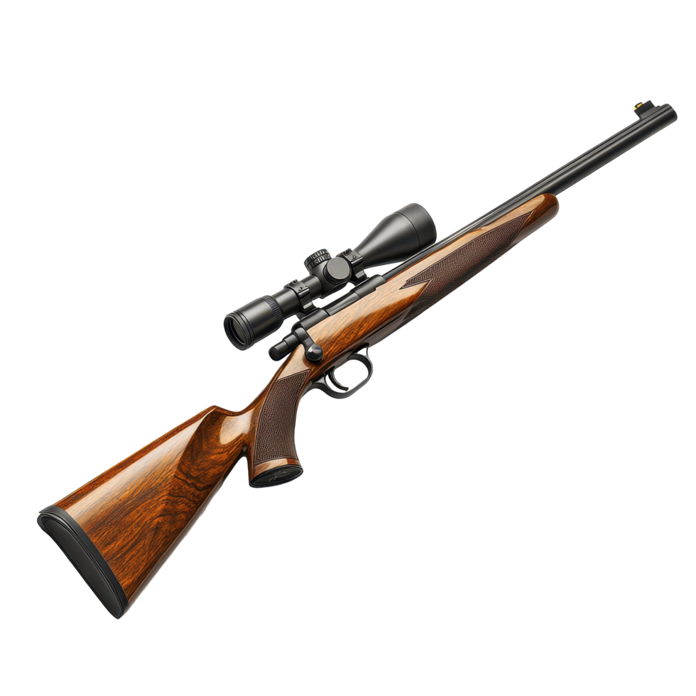 High-quality rifle with wooden stock and telescopic sight designed for precision shooting png