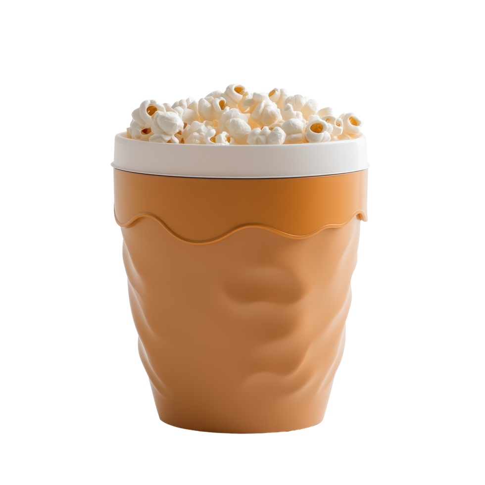 Snack holder shaped like an ice cream cone filled with fluffy popcorn for movie night enjoyment png