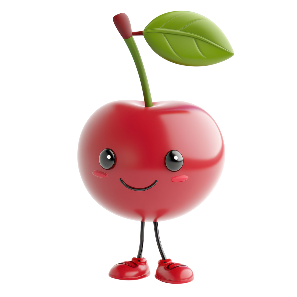 Happy cartoon cherry character with a smiling face and cartoonish features standing on two legs png