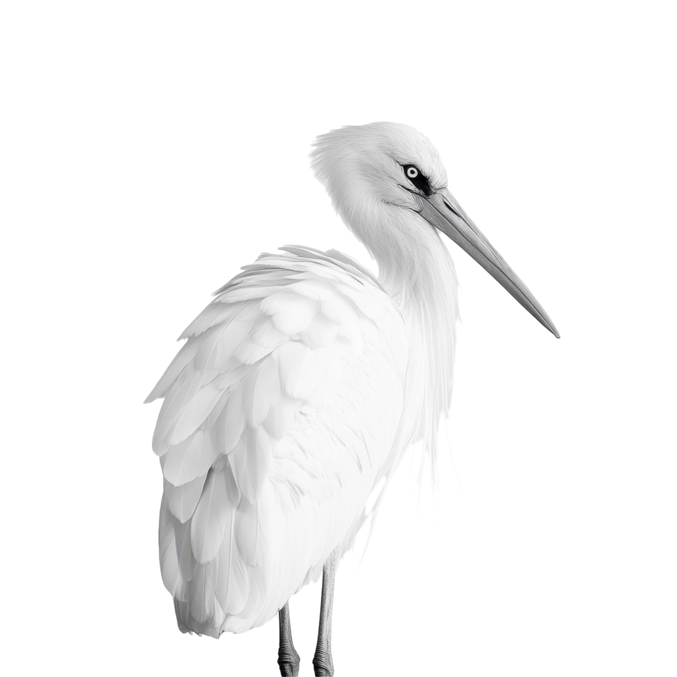 Elegant white heron standing gracefully in profile against a plain background png