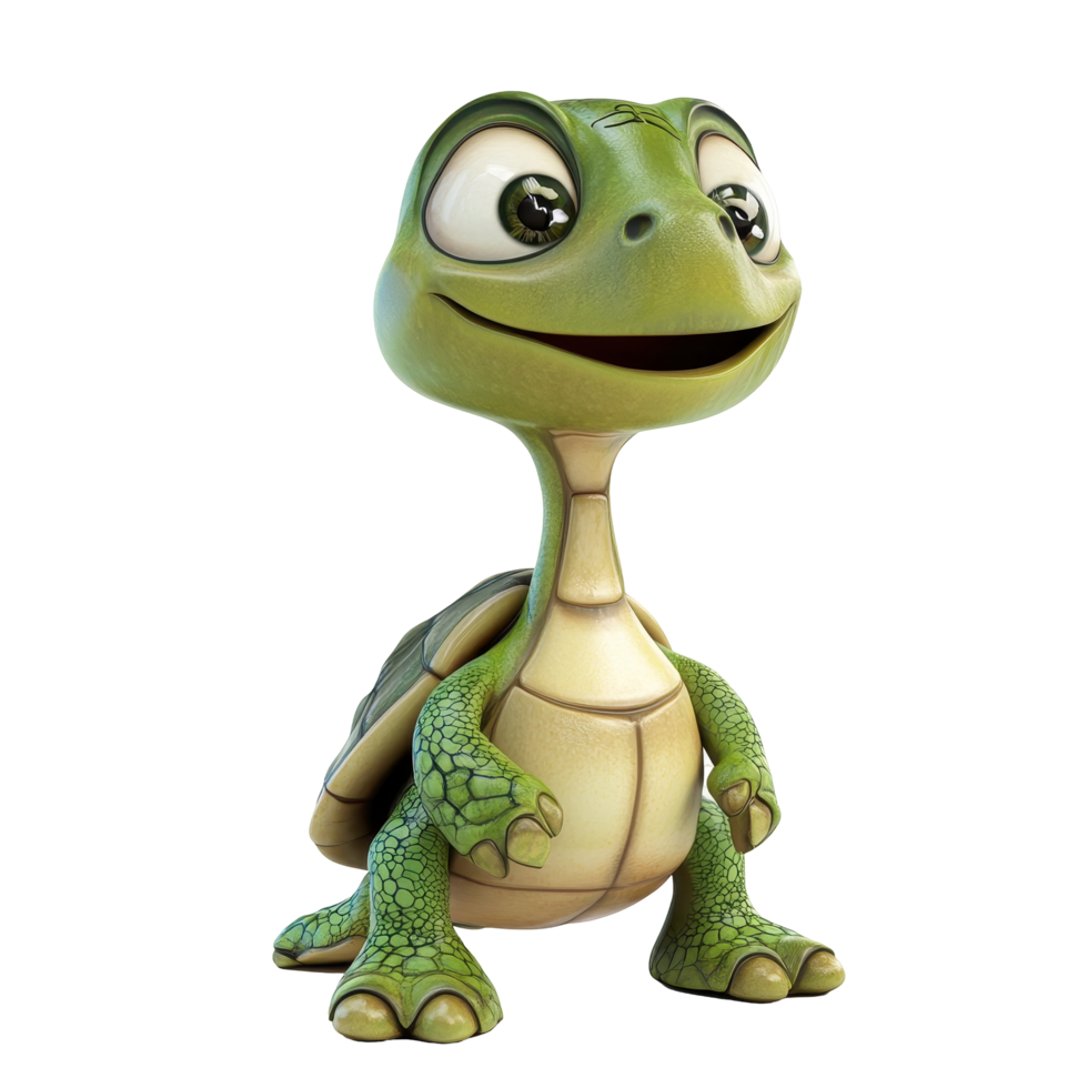 Smiling cartoon turtle character with big eyes and happy expression, ready for adventures in a playful setting png