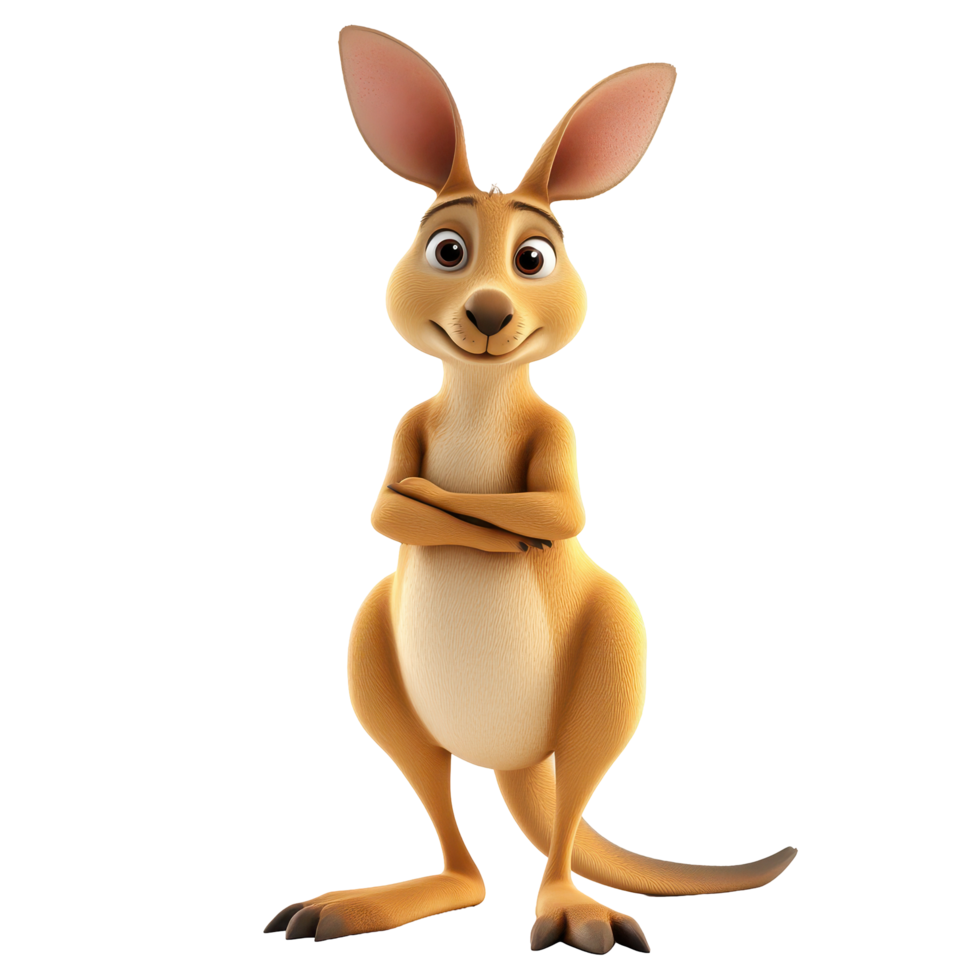 Cheerful cartoon kangaroo standing confidently with arms crossed in a playful pose png