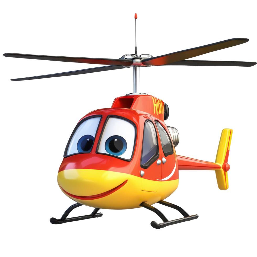 Animated helicopter character smiling brightly in a colorful design, bringing joy to children in a playful setting png