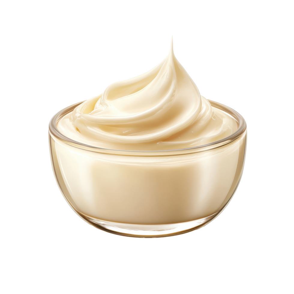 Creamy texture of homemade dessert base in a glass bowl on a plain background showcasing its smooth consistency png