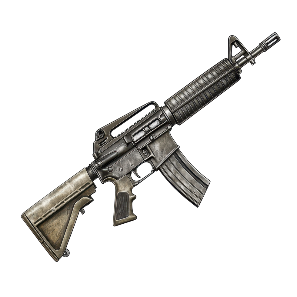 Military rifle displayed on a plain background showcasing detailed features and design elements png