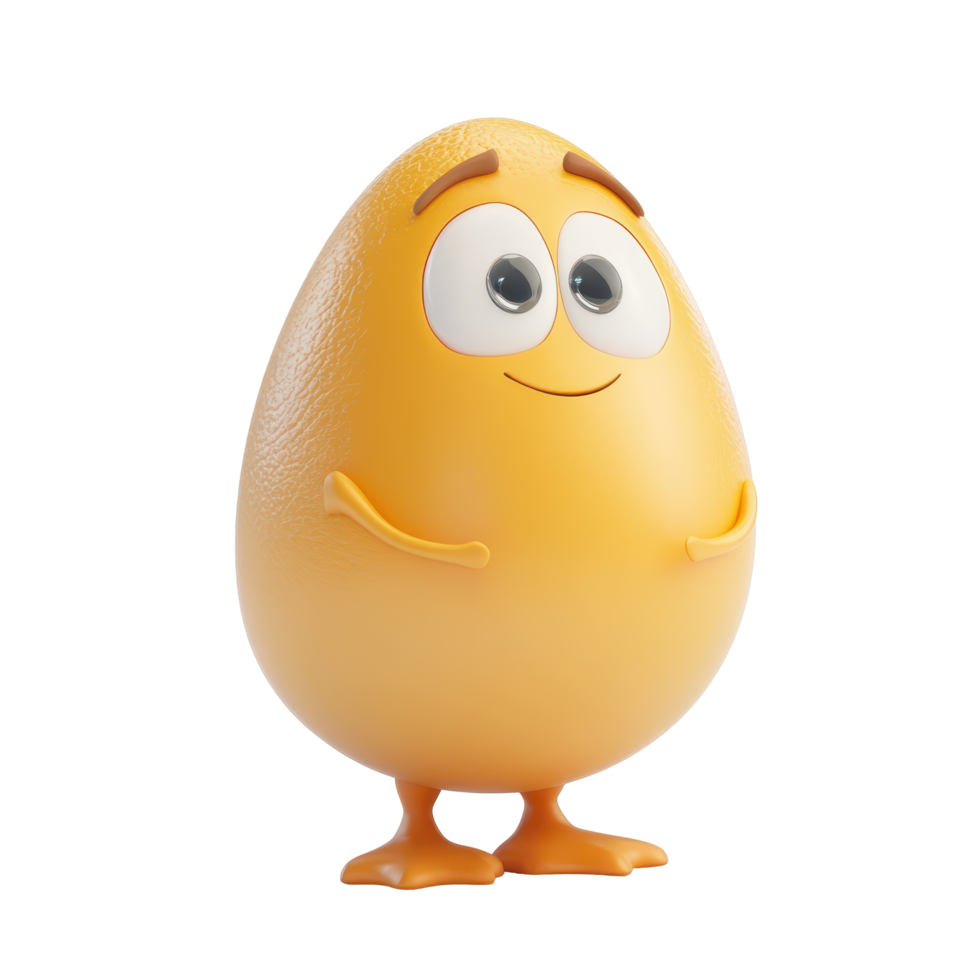 Cute animated egg character with cheerful expression standing on small feet against a plain background png