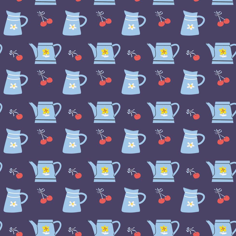 Charming cottage decor with cherry pattern for home design vector
