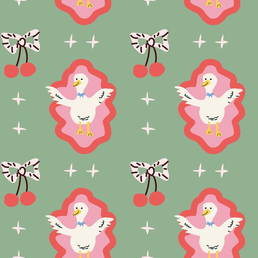 Whimsical farm animal and cherry pattern design for home decor vector