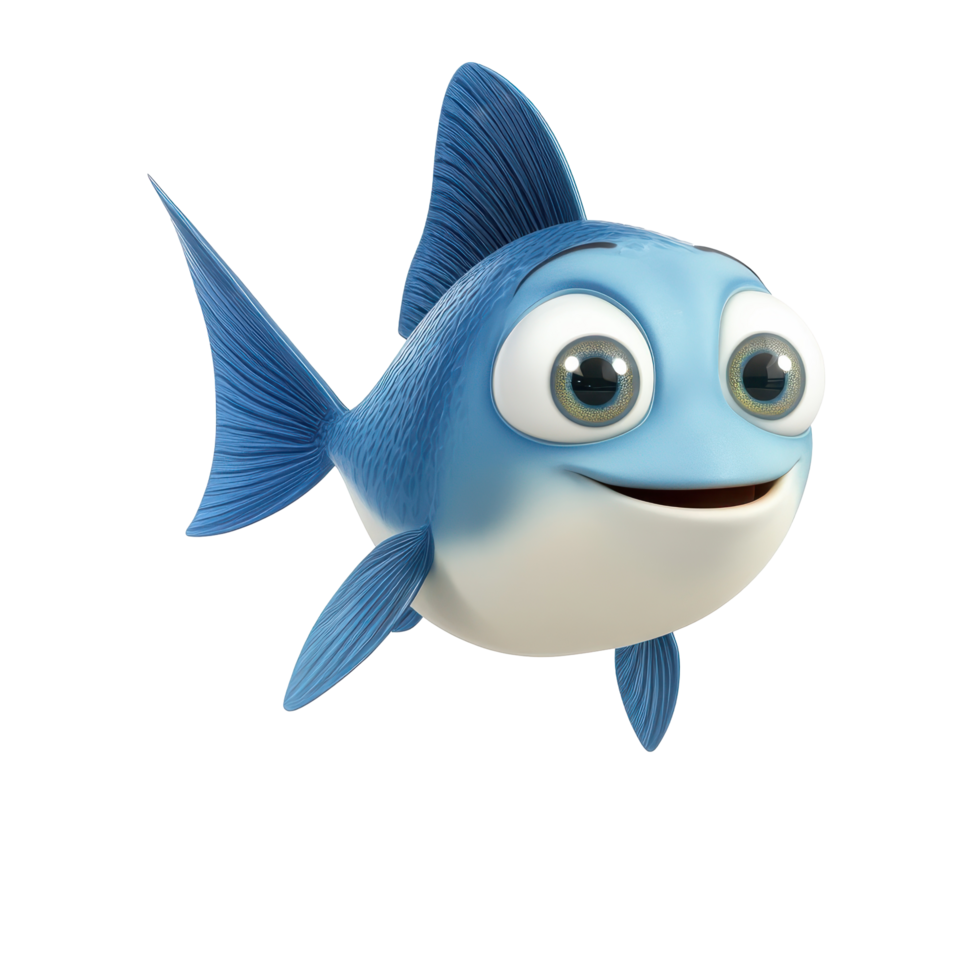 Friendly blue fish swimming happily in a cartoon-style ocean environment during daylight png