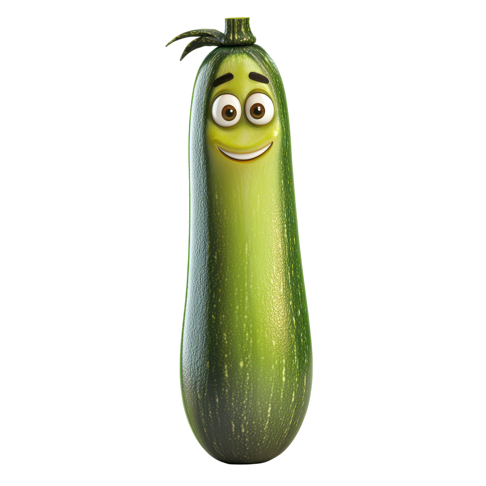Funny animated zucchini character with bright colors and cheerful expression in a playful design for children's entertainment png
