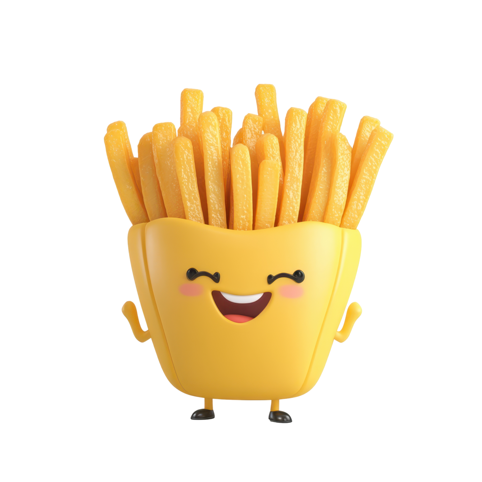 Cartoon character resembling a happy container of French fries with expressive smiling face and arms held out joyfully png