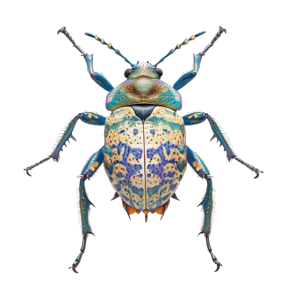 Colorful beetle showcasing intricate patterns and vibrant hues found in tropical environments during daylight png
