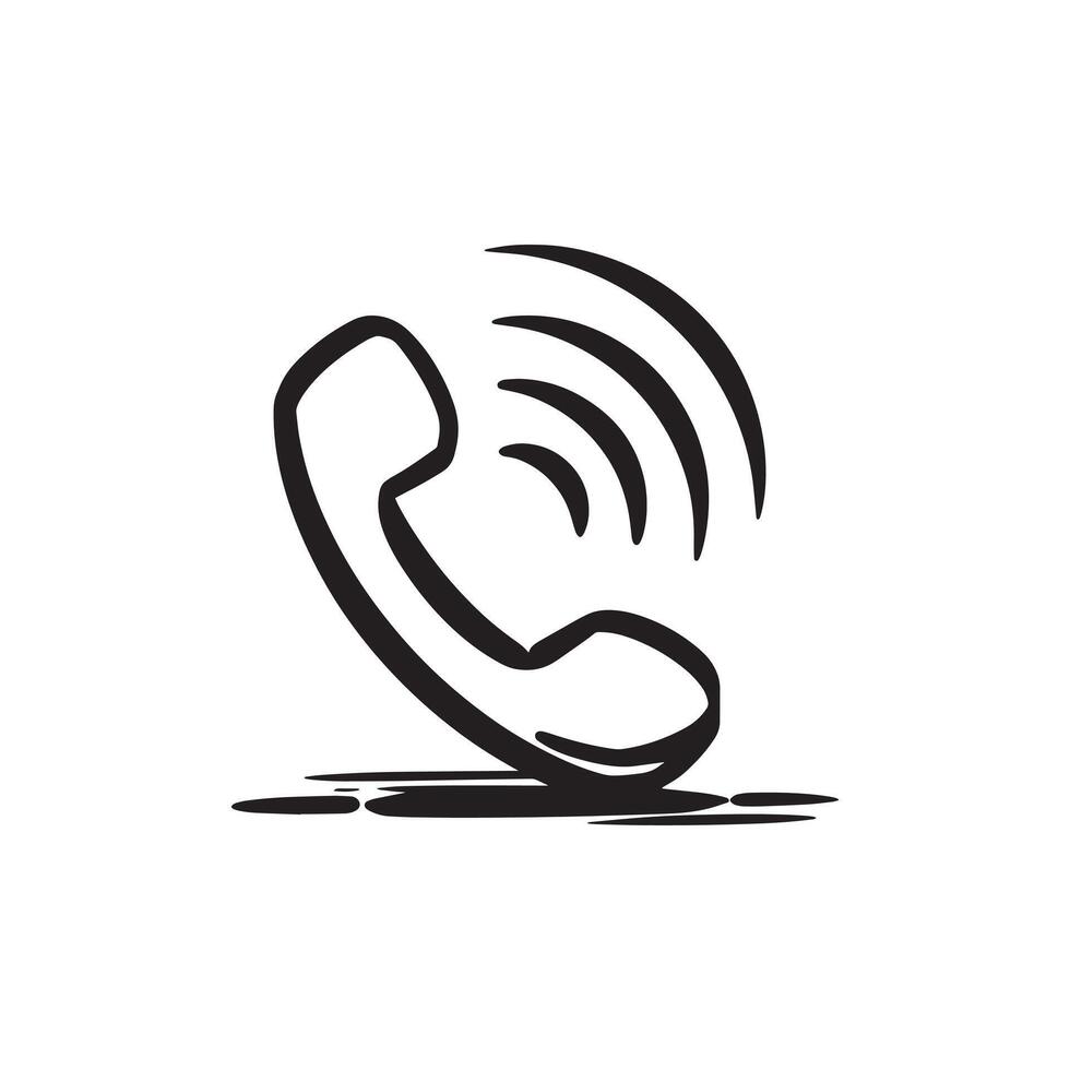 Black Phone Call Icon,Hand.Drawn Telephone Symbol with Signal Wave vector