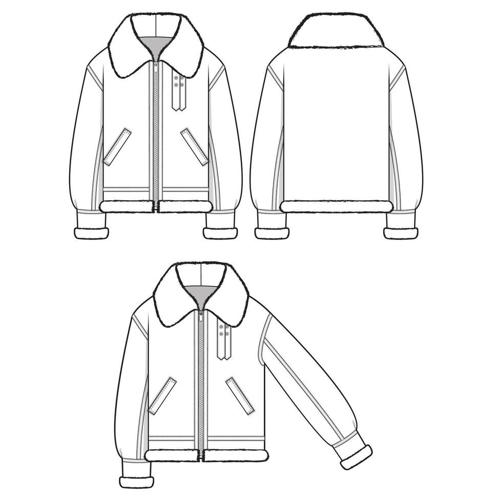 fur leather jacket mockup template clothing design vector