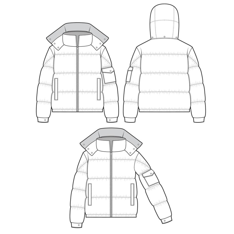 puffer jacket mockup template clothing design vector