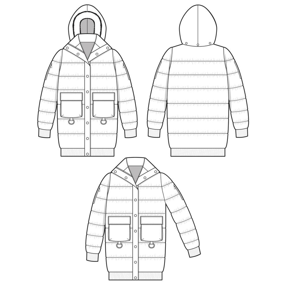puffer jacket goose down mockup template clothing design vector