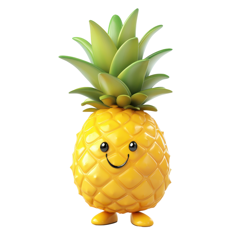 Smiling pineapple character with expressive eyes and cheerful demeanor in a vibrant animated style png