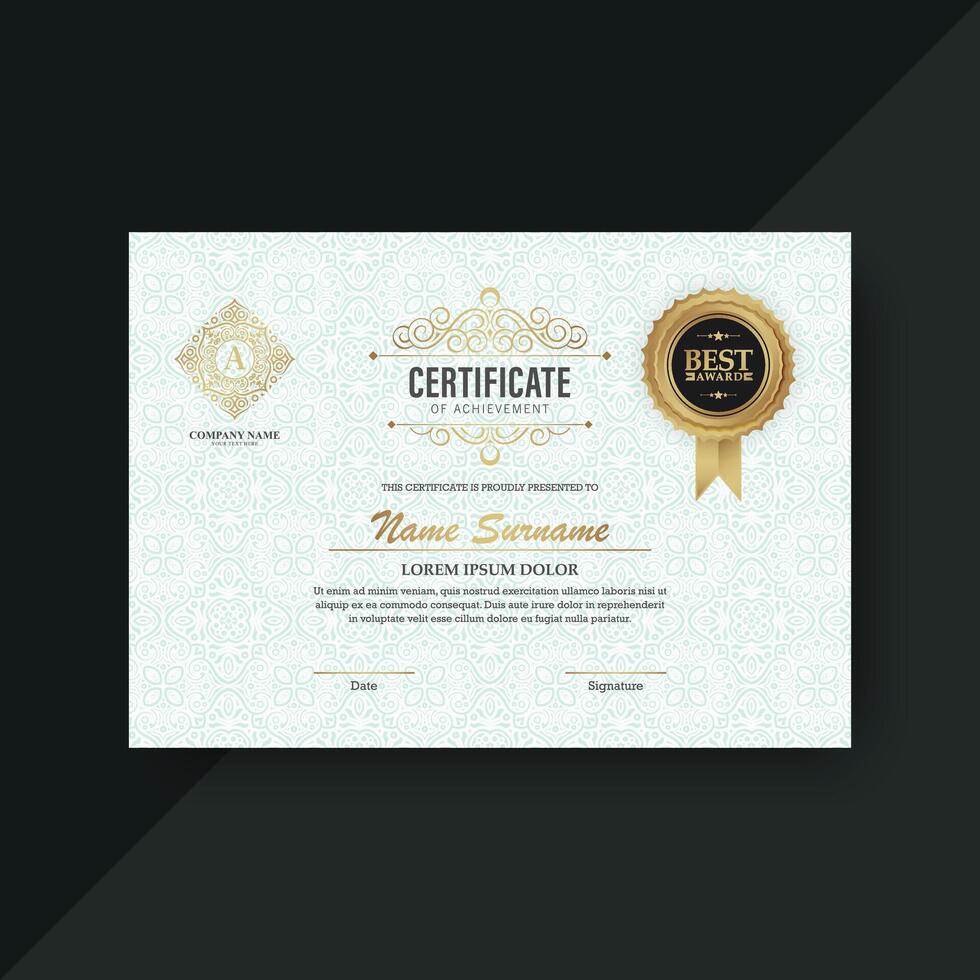 Classic gold certificate of achievement award with ornament vector