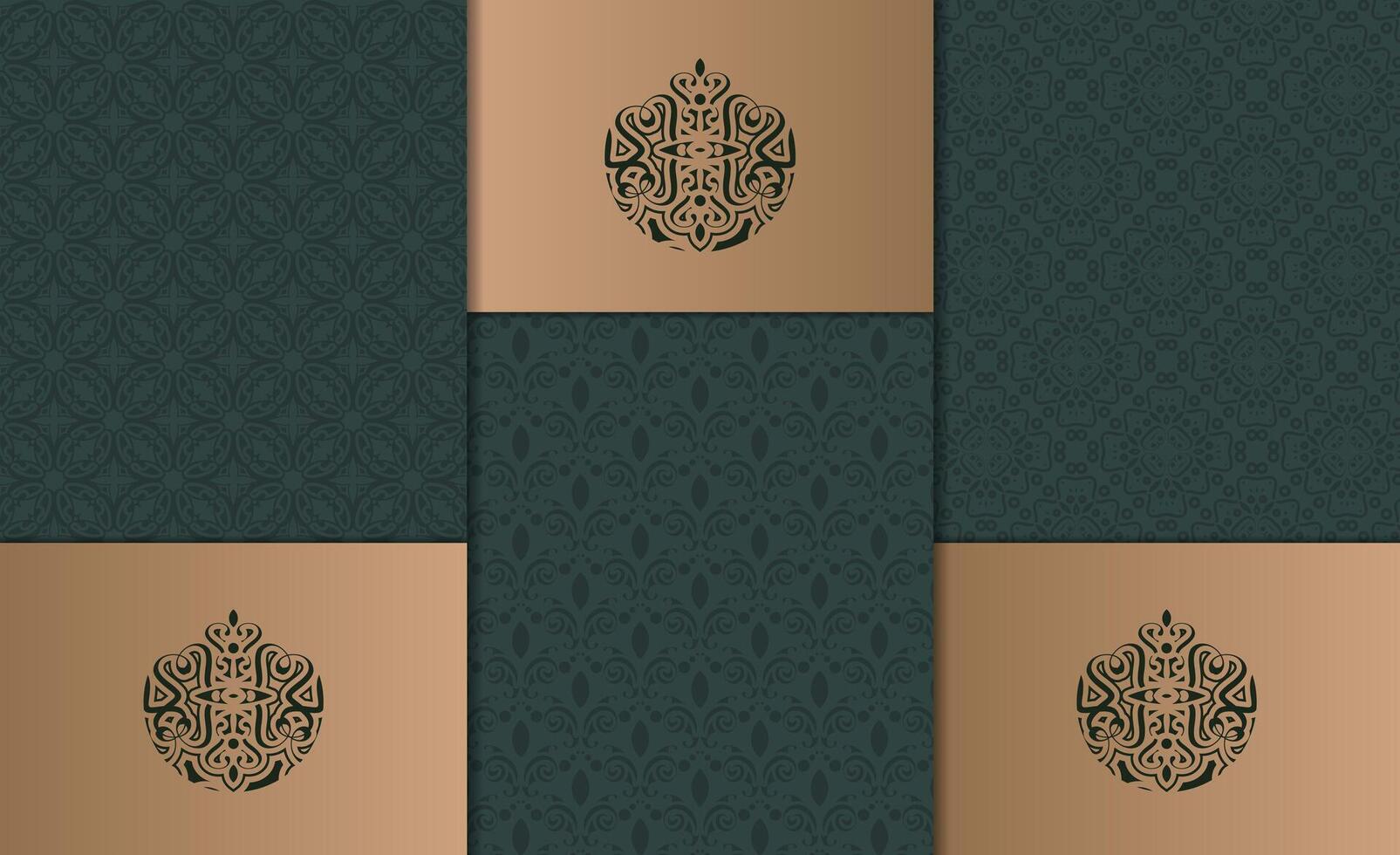 Luxury ornament line pattern label with logo set vector