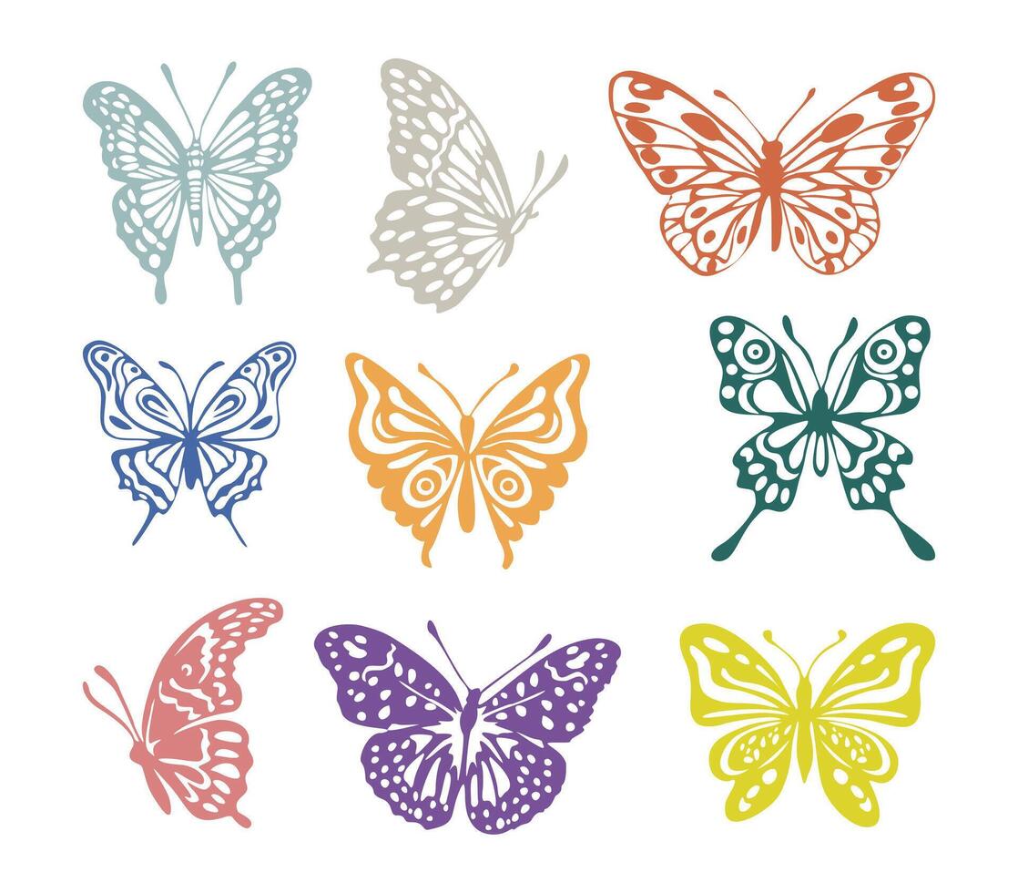 Set of colorful butterflies with different shades vector