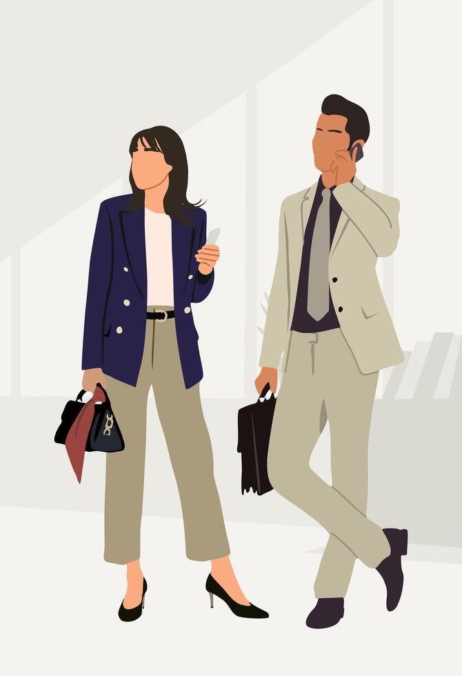 Business couple walking down a hallway vector