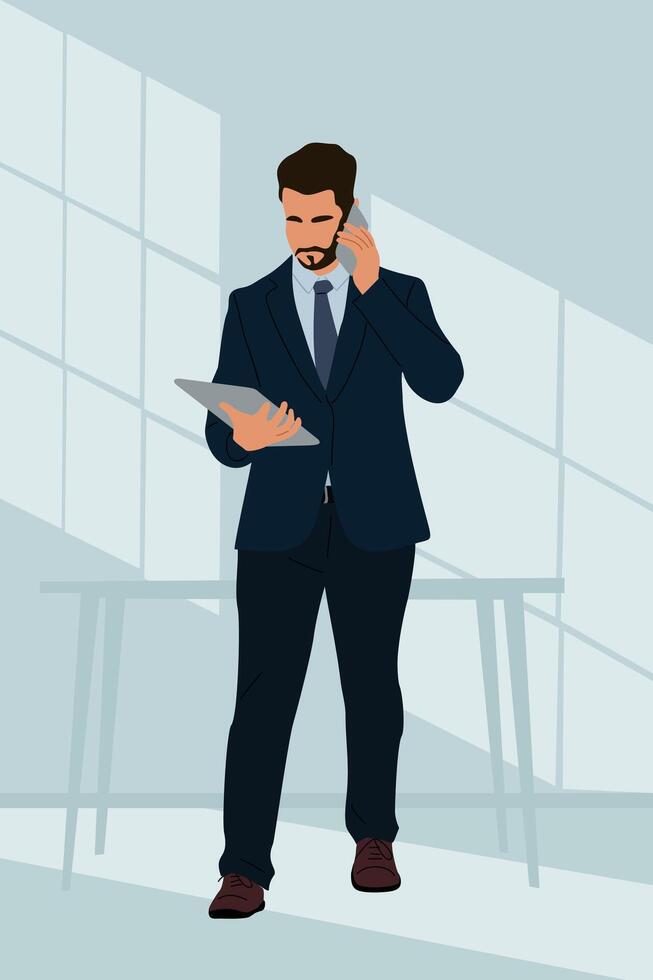 Business man in suit standing in modern office vector