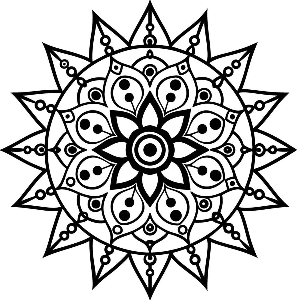 Black and White Mandala Design with Floral Motifs and Geometric Patterns for Coloring Book or Tattoo vector