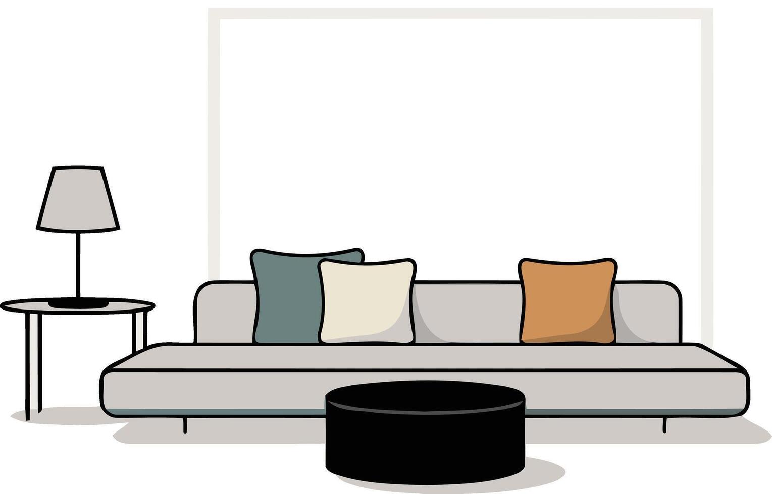 Modern Living Room Scene with Sofa, Lamp, and Side Table vector