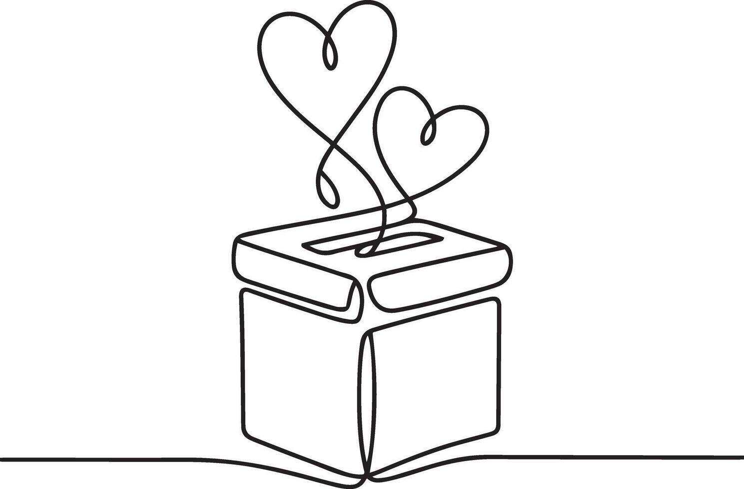 Love Box with Hearts - Minimalist One Line Art, Continuous Line Donation Box with Hearts vector