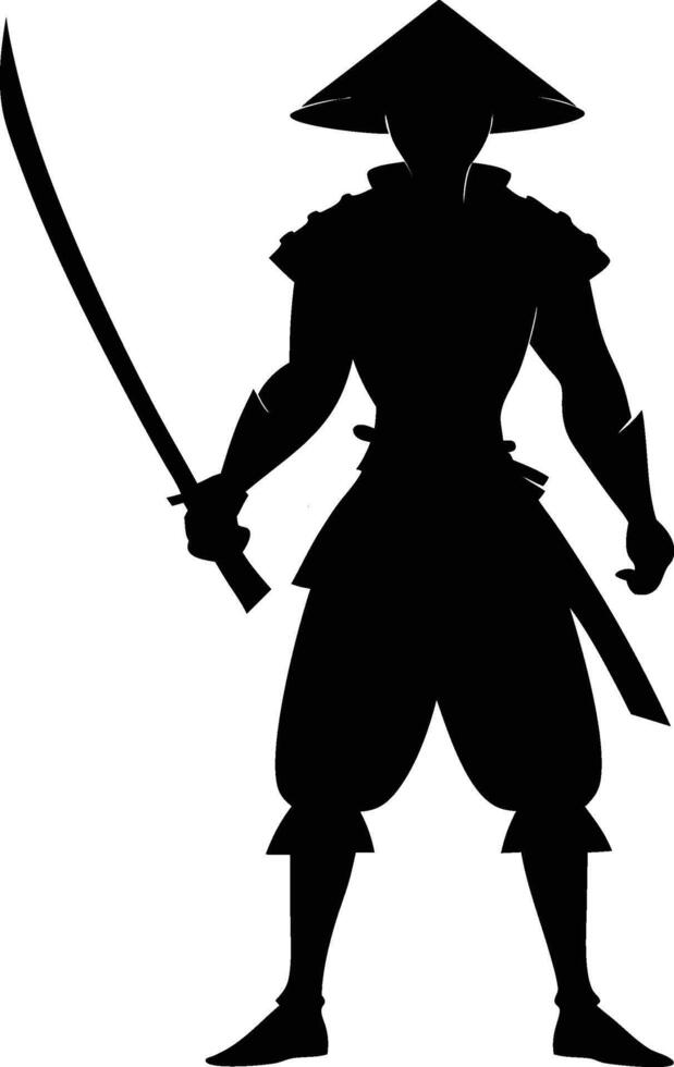 A bold silhouette of a samurai warrior, standing confidently and holding a katana. vector