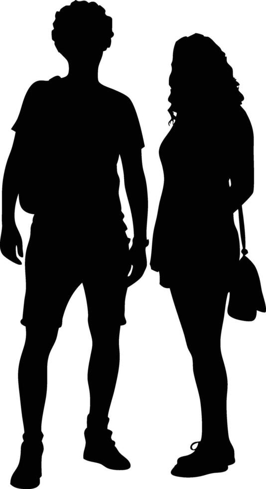 Silhouette of a Man and Woman Standing Together vector