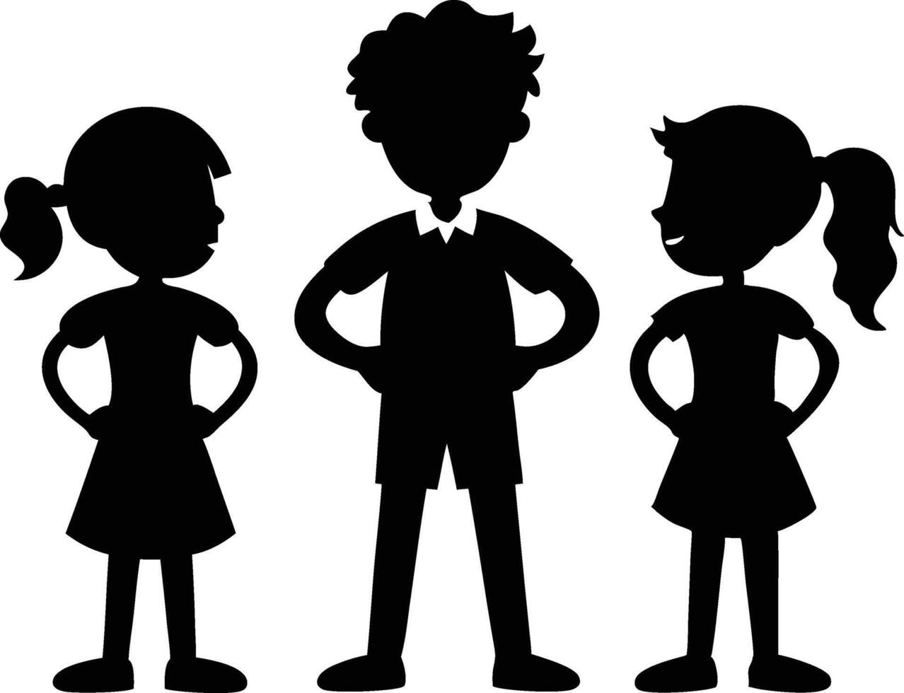 Silhouette of Three Children Standing Together Friendship Teamwork vector