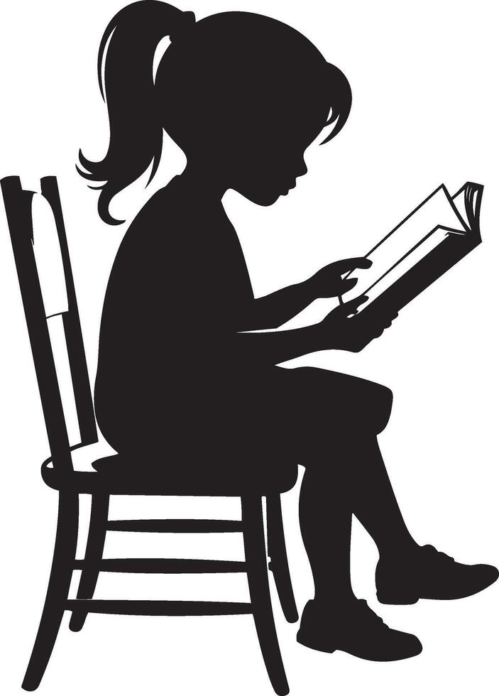 Silhouette of a Girl Reading a Book in a Chair vector