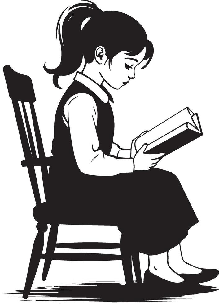 silhouette of a young girl seated in a wooden chair vector