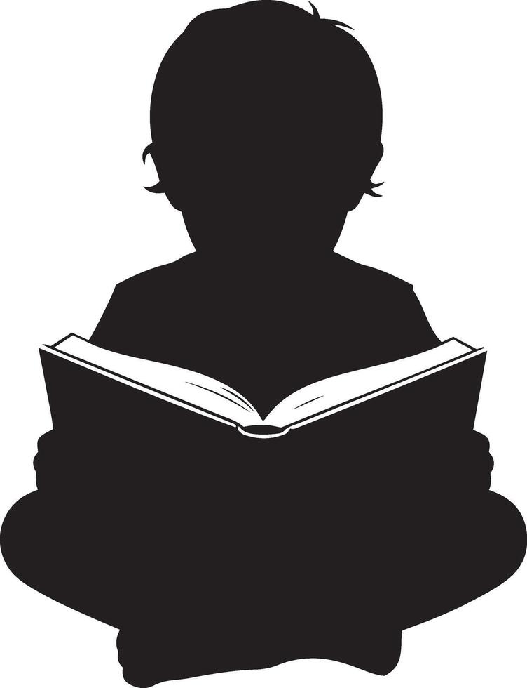 Silhouette of a child engrossed in reading a book. vector