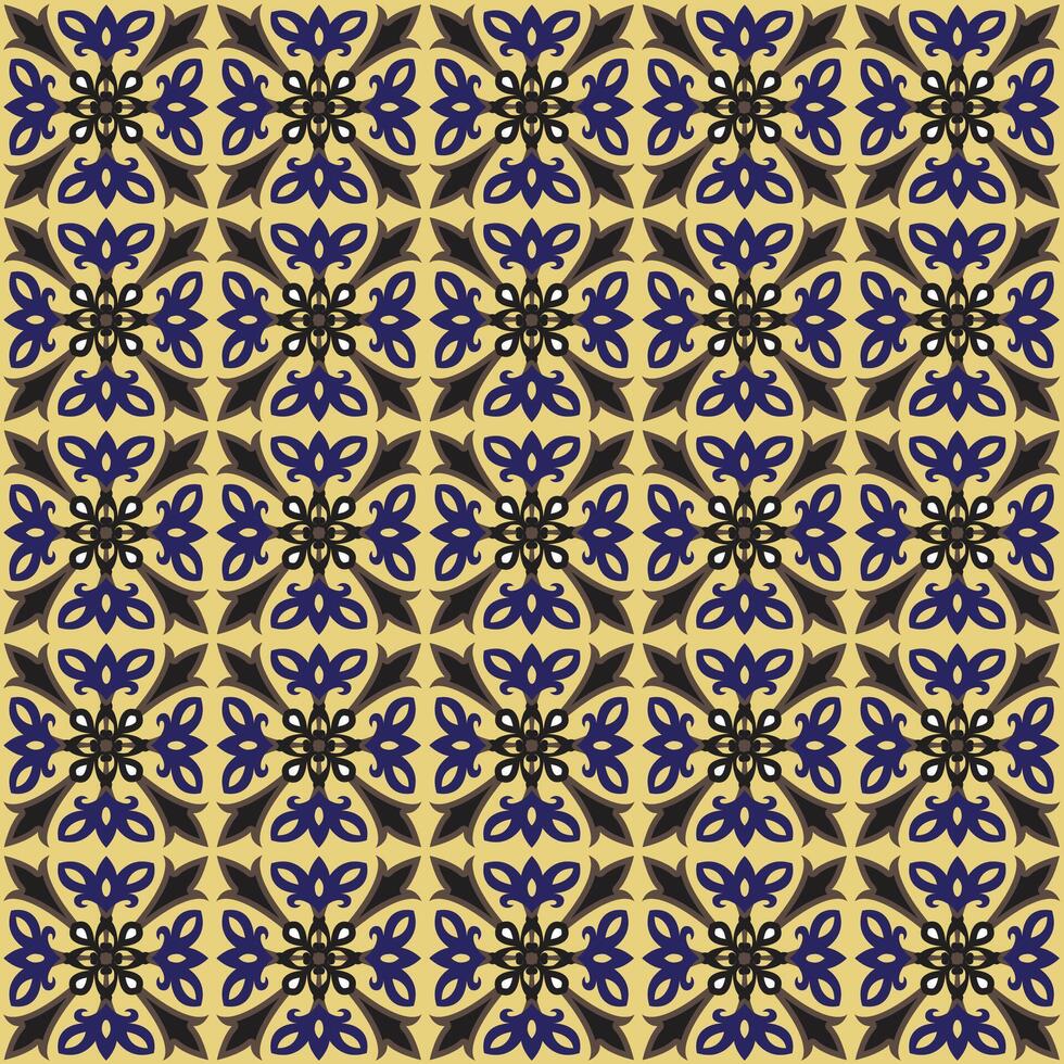 A blue and gold pattern with flowers vector