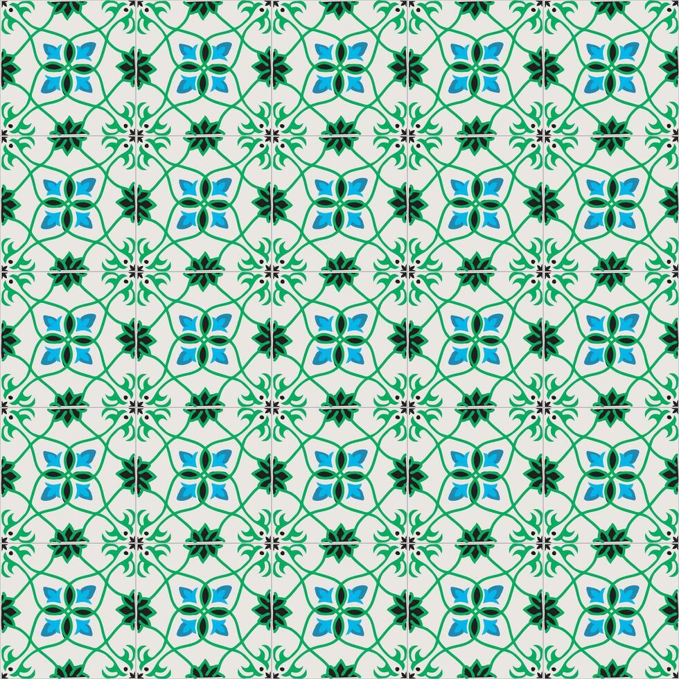 A green and blue pattern with flowers vector