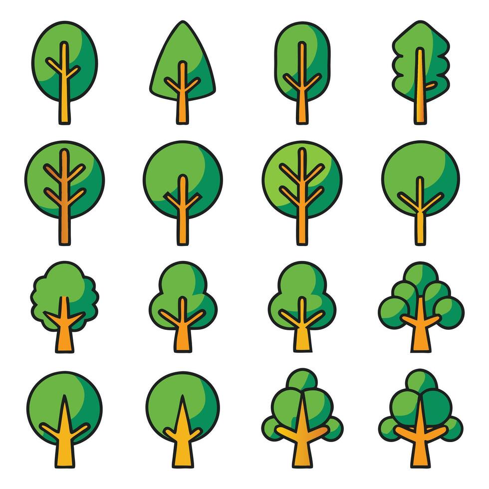Colorful Tree Icons Flat Style Nature, Forest, and Botanical Graphics vector