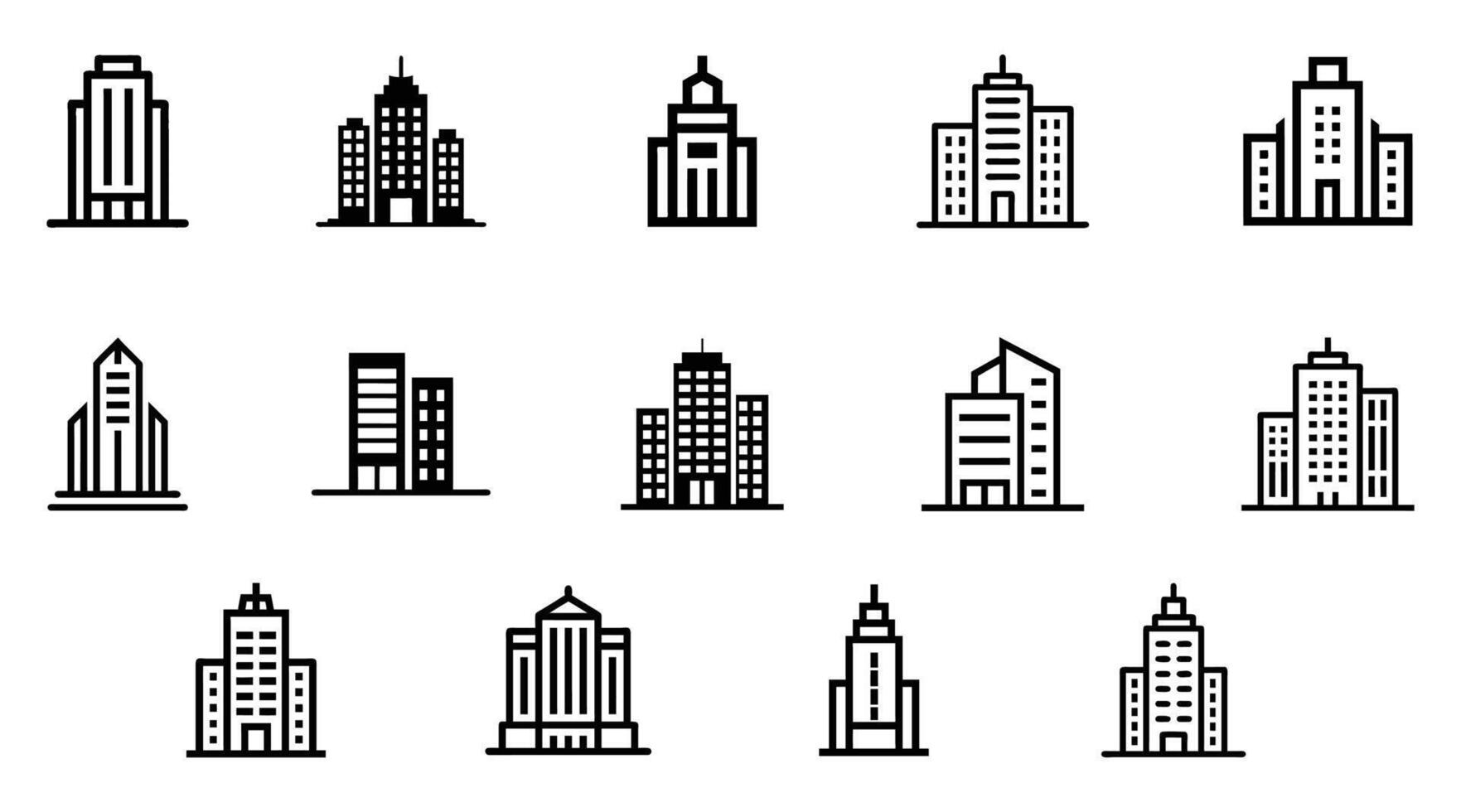 Skyscraper Line Icons Modern City Buildings in Minimalist Style vector