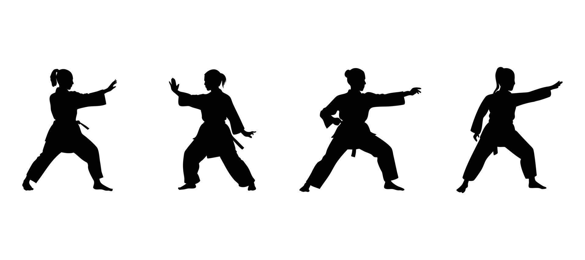 Karate Silhouette Poses Martial Arts Stances and Training Positions vector