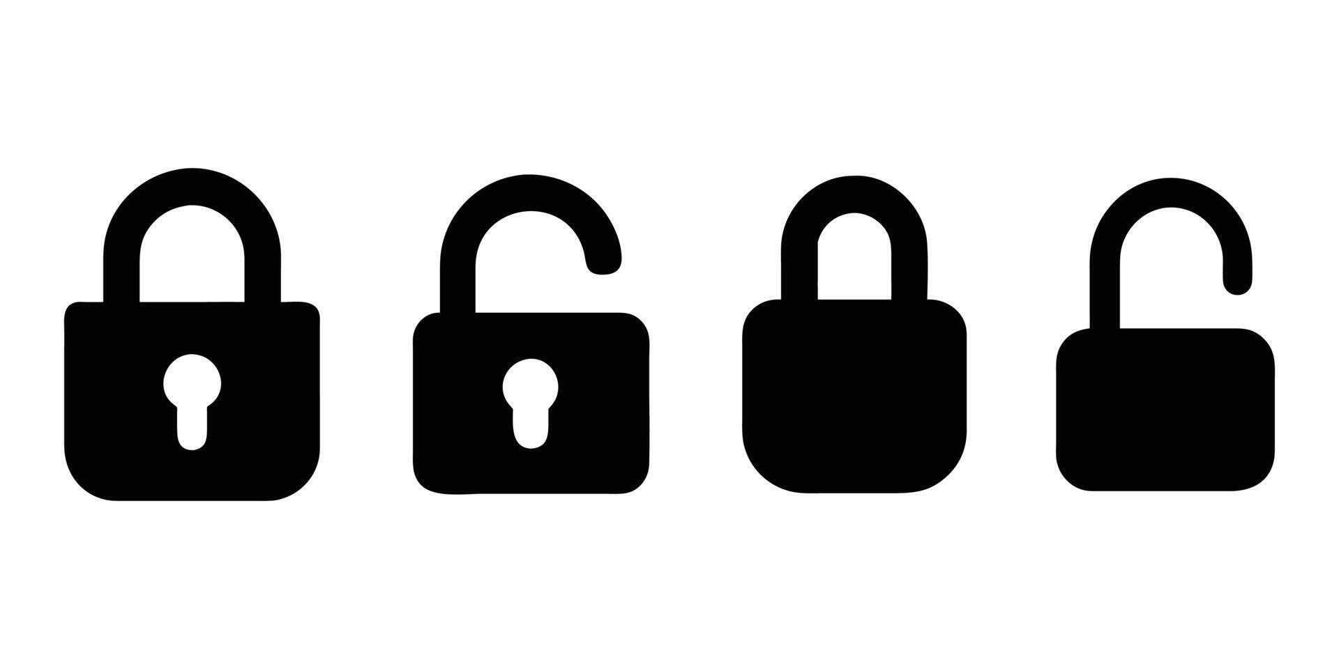 Lock and Unlock Silhouette Icons Security and Privacy Padlock Clipart vector