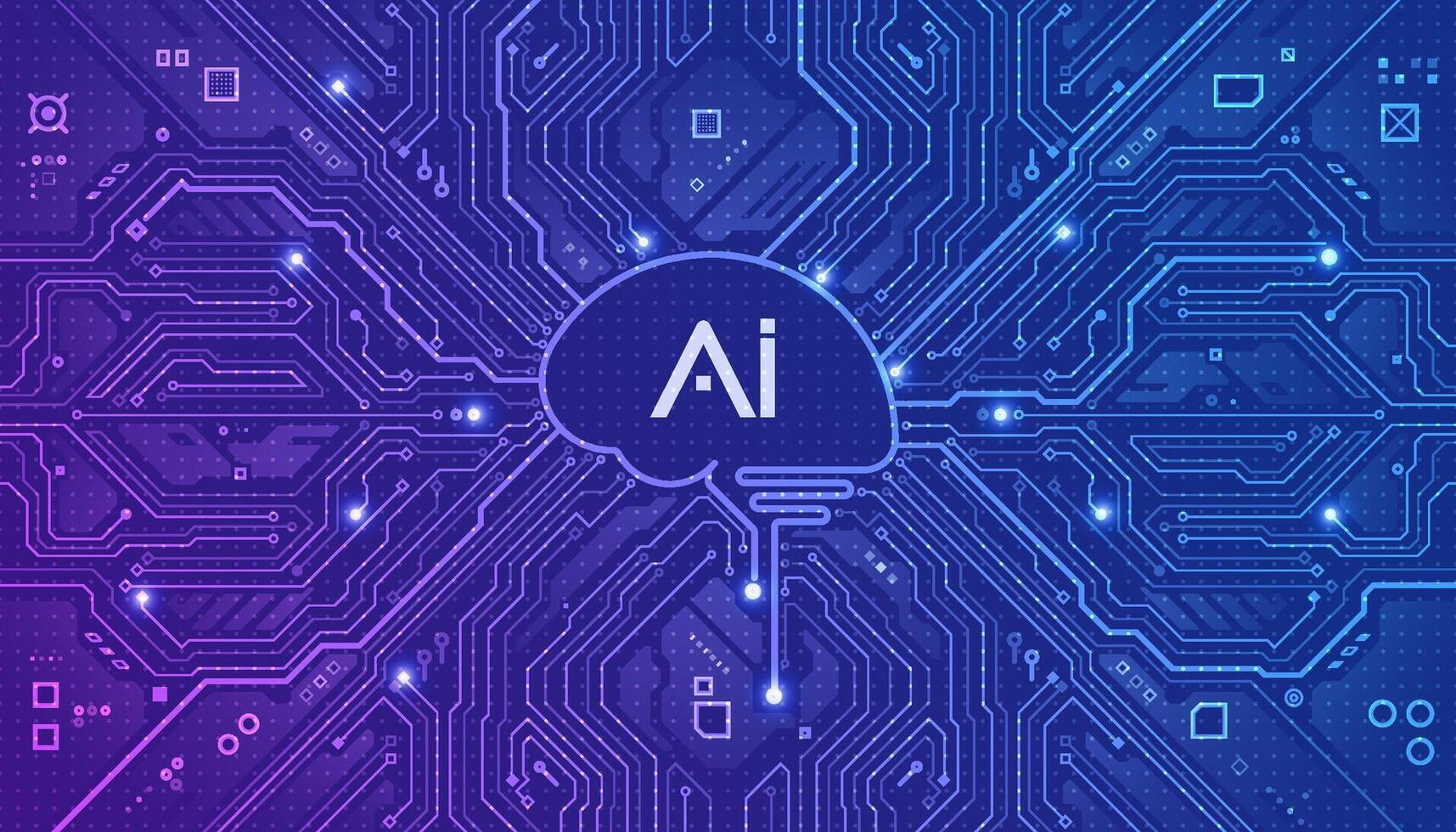 concept of nanotechnology or artificial intelligence, graphic of electronic pattern combined with AI brain or motherboard CPU created as background or element decoration vector